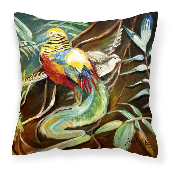 Carolines Treasures JMK1221PW1414 Mandarin Pheasant Canvas Fabric Decorative Pillow 14Hx14W multicolor