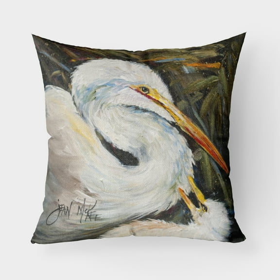 Carolines Treasures JMK1227PW1818 White Egret Canvas Fabric Decorative Pillow 18H x18W multicolor