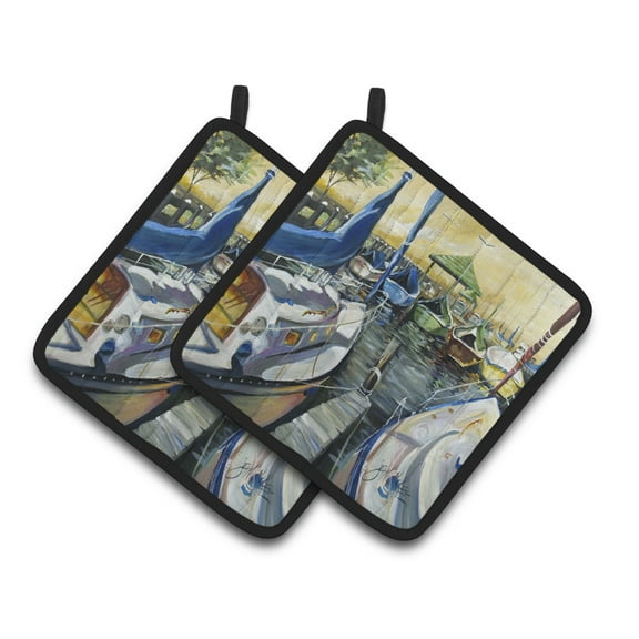 Carolines Treasures JMK1231PTHD Seven Boats Sailboats Pair of Pot Holders , 7.5HX7.5W, multicolor