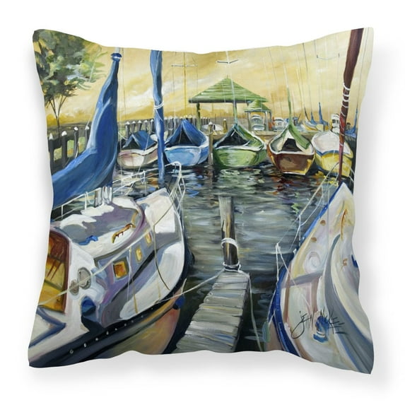 Carolines Treasures JMK1231PW1414 Seven Boats Sailboats Canvas Fabric Decorative Pillow 14Hx14W multicolor
