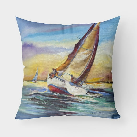 Carolines Treasures JMK1237PW1818 Horn Island Boat Race Sailboats Canvas Fabric Decorative Pillow  18H x18W multicolor