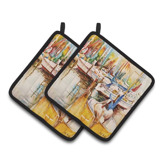 Pelicans and Sailboats Pair of Pot Holders
