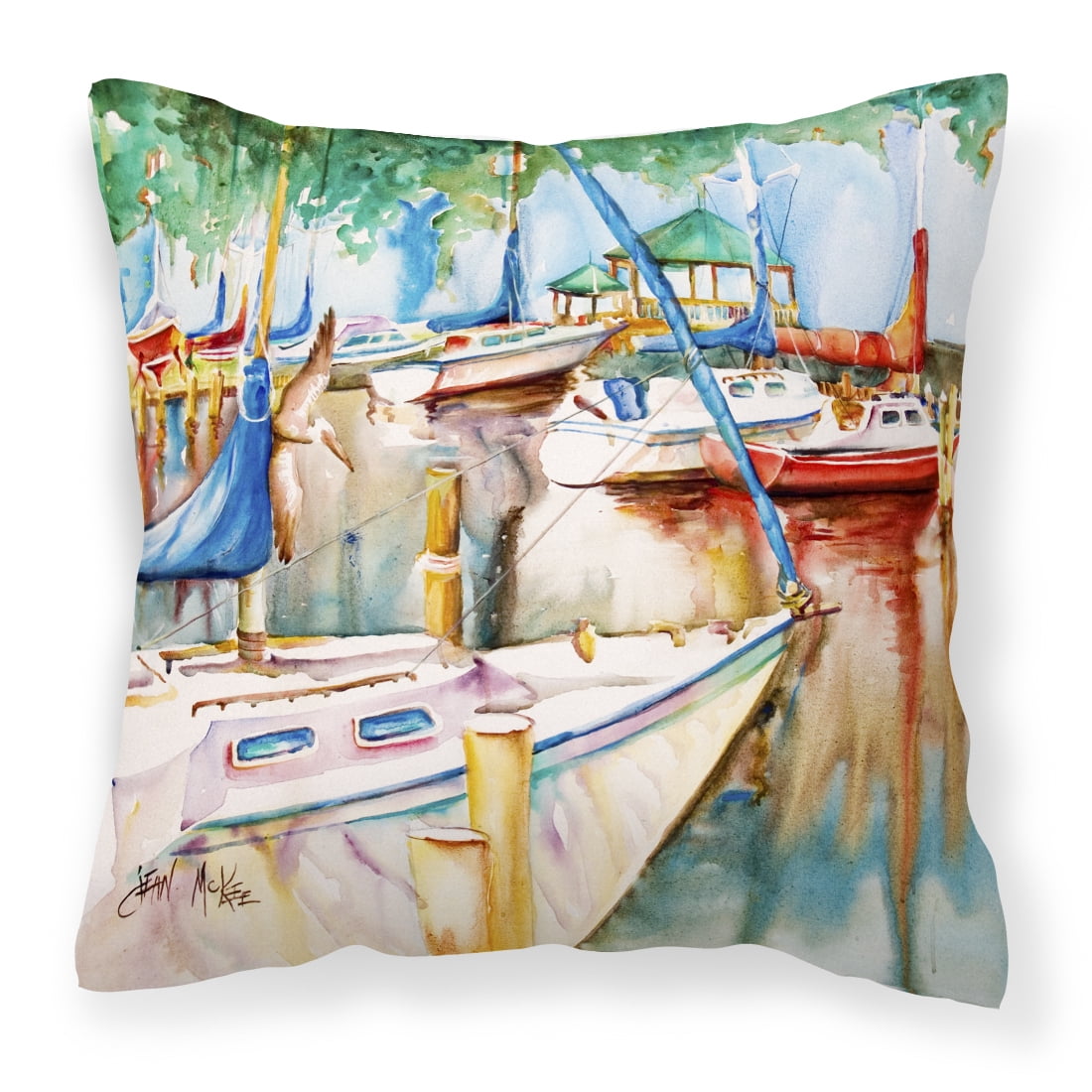 Carolines Treasures JMK1239PW1414 Gazebo and Sailboats Canvas Fabric Decorative Pillow 14Hx14W multicolor