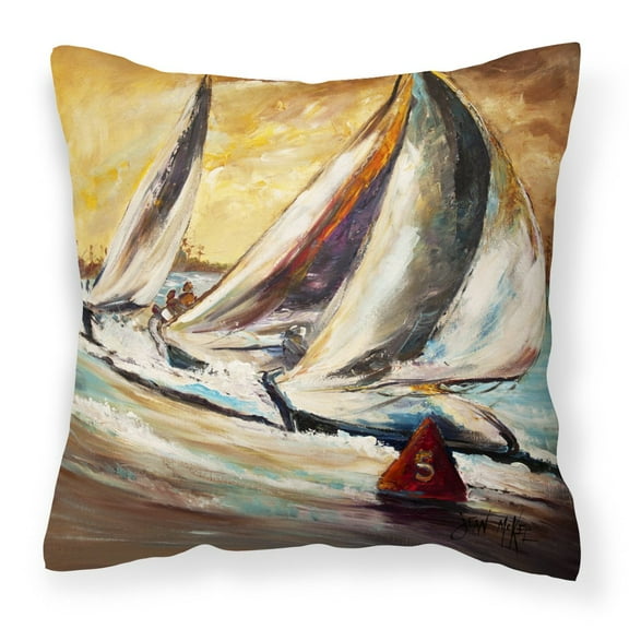 Carolines Treasures JMK1244PW1414 Boat Race Sailboats Canvas Fabric Decorative Pillow  14Hx14W multicolor