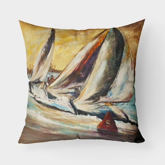 Carolines Treasures JMK1244PW1818 Boat Race Sailboats Canvas Fabric Decorative Pillow  18H x18W multicolor