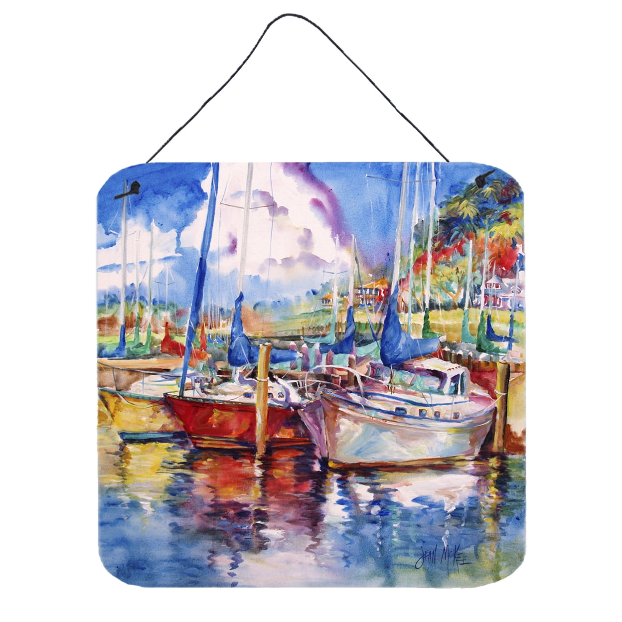 Multicolor Aluminum Coastal Tree Boats Sailboats Wall Print 6x6