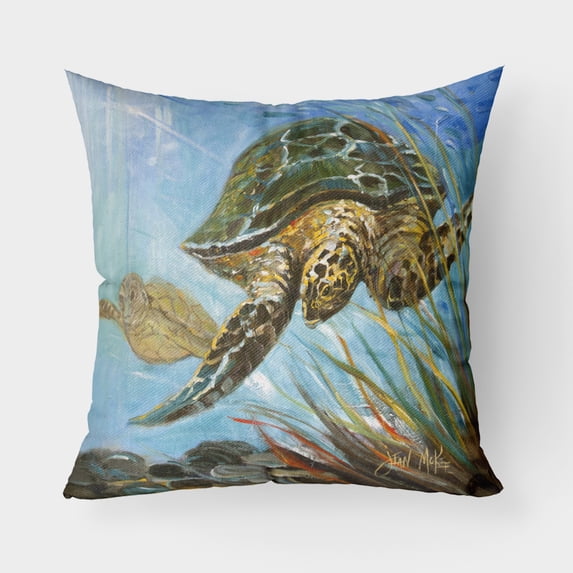 Carolines Treasures JMK1261PW1818 Loggerhead Sea Turtle Canvas Fabric Decorative Pillow 18H x18W multicolor