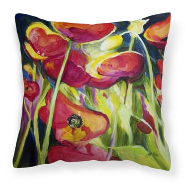 Carolines Treasures JMK1269PW1414 Poppies Canvas Fabric Decorative Pillow  14Hx14W multicolor