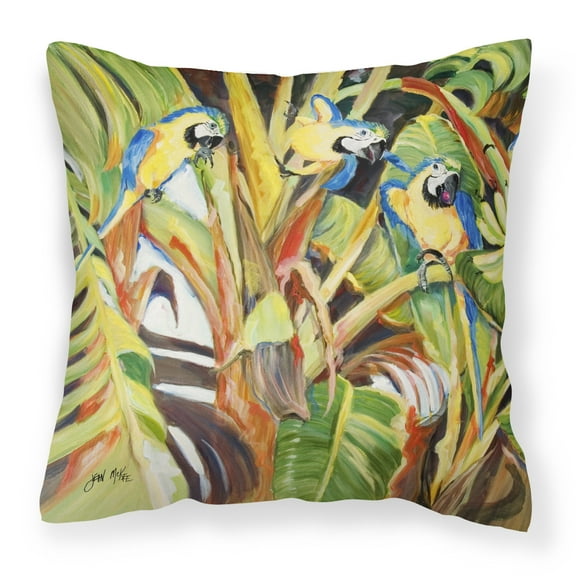 Carolines Treasures JMK1281PW1414 Parrots Canvas Fabric Decorative Pillow  14Hx14W multicolor