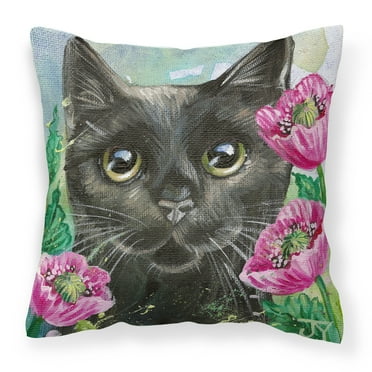 Carolines Treasures JYJ0176PW1414 Black Cat in Flowers Fabric Decorative Pillow  14Hx14W multicolor