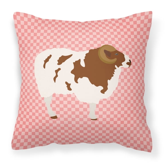 Carolines Treasures Jacob Sheep Pink Check Fabric Decorative Pillow - 14 x 14 in.
