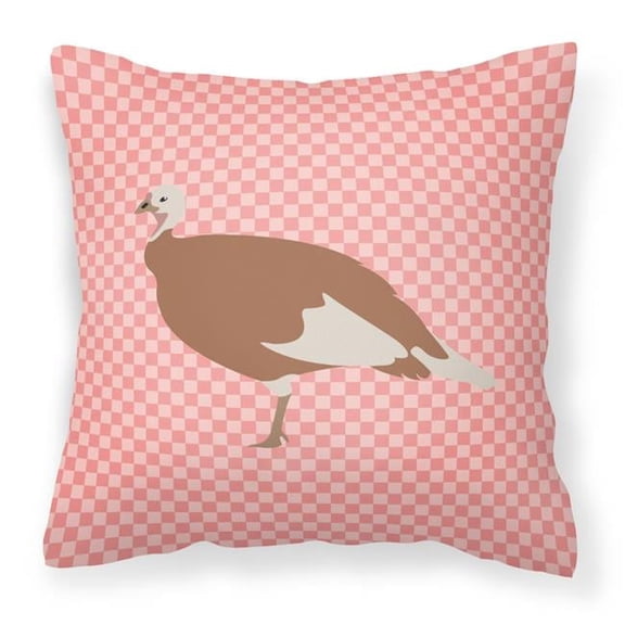 Carolines Treasures BB7984PW1818 Jersey Buff Turkey Hen Pink Check Fabric Decorative Pillow, 18 x 18 in.