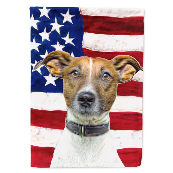 Carolines Treasures KJ1155CHF USA American Flag with Jack Russell Terrier House Flag House Size multicolor