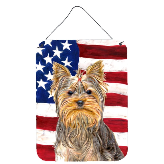 Carolines Treasures KJ1156DS1216 USA American Flag with Yorkie / Yorkshire Terrier Wall or Door Hanging Prints 12x16