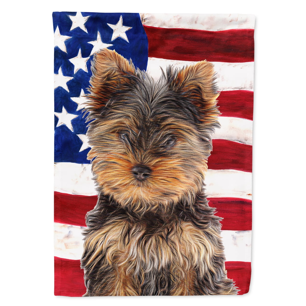 USA American Flag with Yorkie Puppy / Yorkshire Terrier Flag Canvas House Size