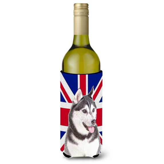 Carolines Treasures KJ1161LITERK Alaskan Malamute with English Union Jack British Flag Wine Bottle Hugger Wine Bottle