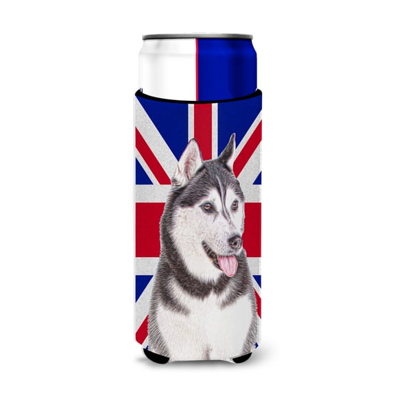 Carolines Treasures KJ1161MUK Alaskan Malamute with English Union Jack British Flag Ultra Hugger for slim cans Slim Can