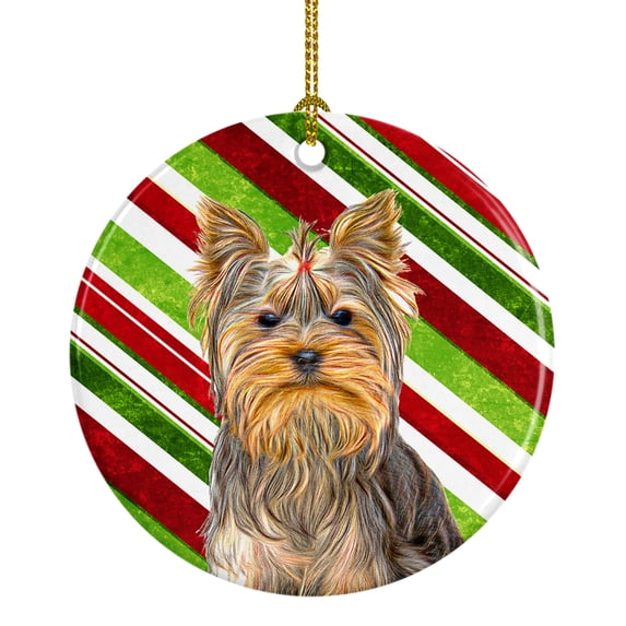 Carolines Treasures KJ1170CO1 Candy Cane Holiday Christmas Yorkie / Yorkshire Terrier Ceramic Ornament 3 in multicolor