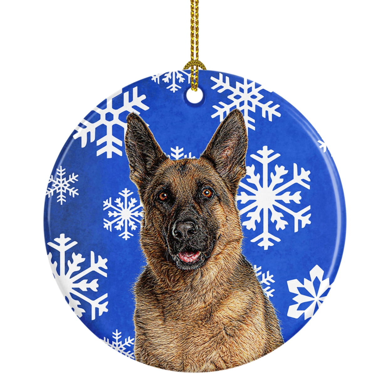 Carolines Treasures KJ1180CO1 Winter Snowflakes Holiday German Shepherd Ceramic Ornament 3 in multicolor