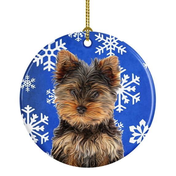 Carolines Treasures KJ1181CO1 Winter Snowflakes Holiday Yorkie Puppy / Yorkshire Terrier Ceramic Ornament 3 in