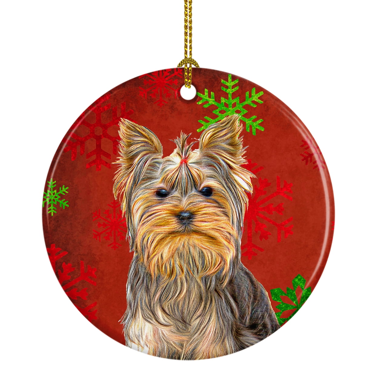 Carolines Treasures KJ1184CO1 Red Snowflakes Holiday Christmas Yorkie / Yorkshire Terrier Ceramic Ornament 3 in