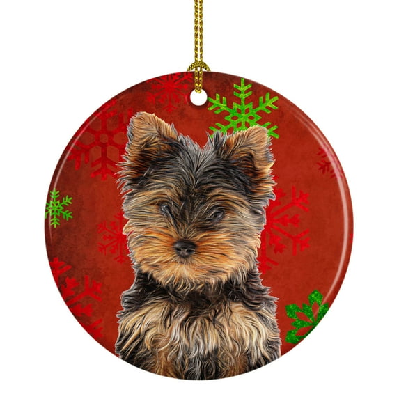 Carolines Treasures KJ1188CO1 Red Snowflakes Holiday Christmas Yorkie Puppy / Yorkshire Terrier Ceramic Ornament 3 in