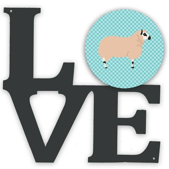 Carolines Treasures BB8153WALV 11.5 x 11.75 in. Kerry Hill Sheep Blue Check Metal Artwork Love Wall Decor