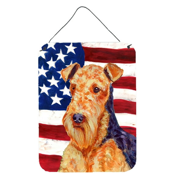 Carolines Treasures LH9005DS1216 USA American Flag with Airedale Wall or Door Hanging Prints 12x16 multicolor