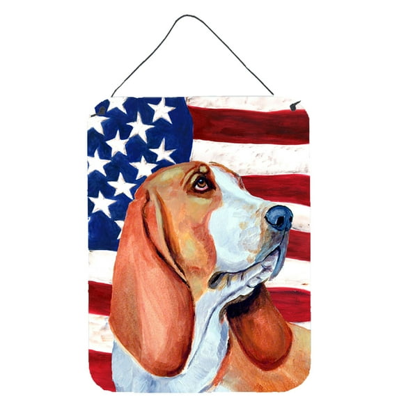 Carolines Treasures LH9017DS1216 USA American Flag with Basset Hound Wall or Door Hanging Prints 12x16 multicolor