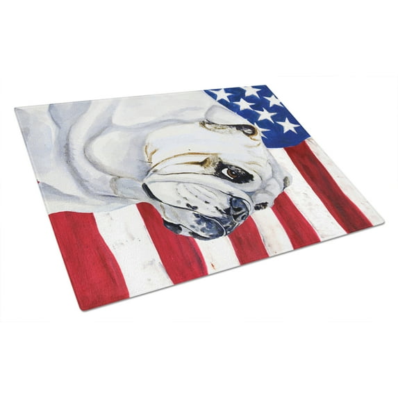Carolines Treasures LH9019LCB USA American Flag with English Bulldog Glass Cutting Board Large 12H x 16W multicolor