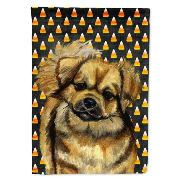 Tibetan Spaniel Candy Corn Halloween Portrait Garden Flag