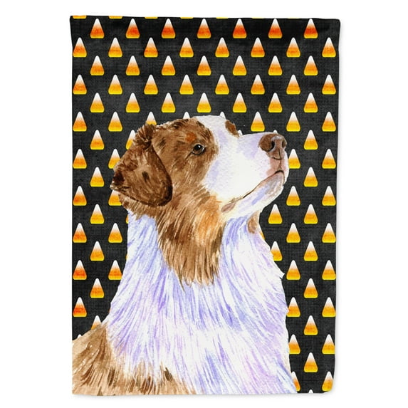 Carolines Treasures LH9059-FLAG-PARENT Australian Shepherd Candy Corn Halloween Portrait Flag  multicolor