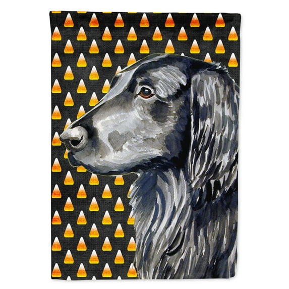 Carolines Treasures LH9062-FLAG-PARENT Flat Coated Retriever Candy Corn Halloween Portrait Flag  multicolor