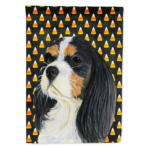 Carolines Treasures LH9065-FLAG-PARENT Cavalier Spaniel Tricolor Candy Corn Halloween Portrait Flag  multicolor