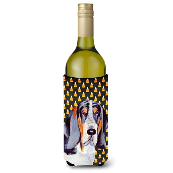 Carolines Treasures LH9068LITERK Basset Hound Candy Corn Halloween Portrait Wine Bottle Hugger Wine Bottle multicolor