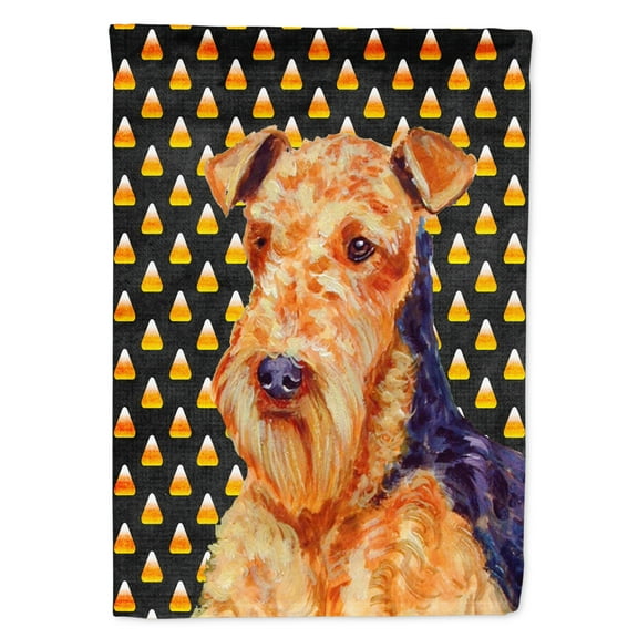 Carolines Treasures LH9077-FLAG-PARENT Airedale Candy Corn Halloween Portrait Flag  multicolor