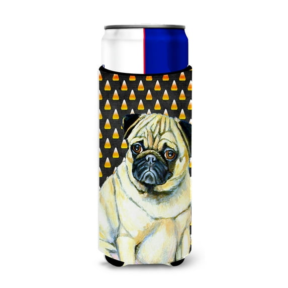 Carolines Treasures LH9083MUK Pug Candy Corn Halloween Portrait Ultra Hugger for slim cans Slim Can multicolor