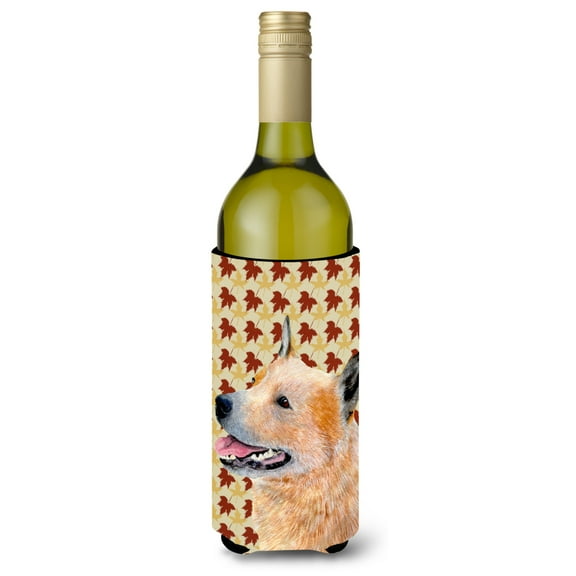 Carolines Treasures LH9092LITERK Australian Cattle Dog Fall Leaves Portrait Wine Bottle Hugger Wine Bottle multicolor