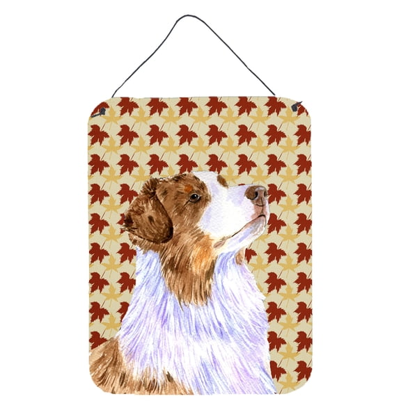 Carolines Treasures LH9093DS1216 Australian Shepherd Fall Leaves Portrait Wall or Door Hanging Prints 12WX16H multicolor