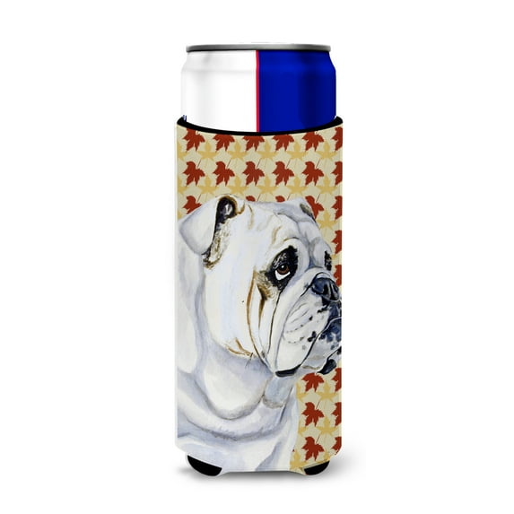 Carolines Treasures LH9094MUK Bulldog English Fall Leaves Portrait Ultra Hugger for slim cans Slim Can multicolor