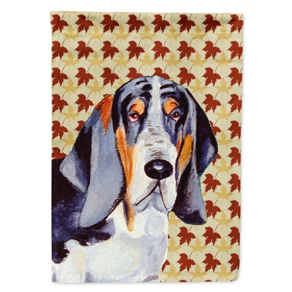 Carolines Treasures LH9102-FLAG-PARENT Basset Hound Fall Leaves Portrait Flag  multicolor