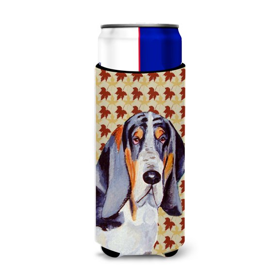 Carolines Treasures LH9102MUK Basset Hound Fall Leaves Portrait Ultra Hugger for slim cans Slim Can multicolor