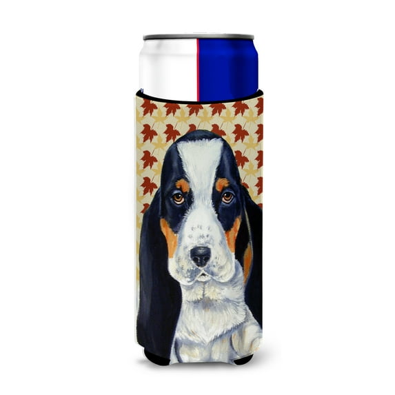 Carolines Treasures LH9104MUK Basset Hound Fall Leaves Portrait Ultra Hugger for slim cans Slim Can multicolor