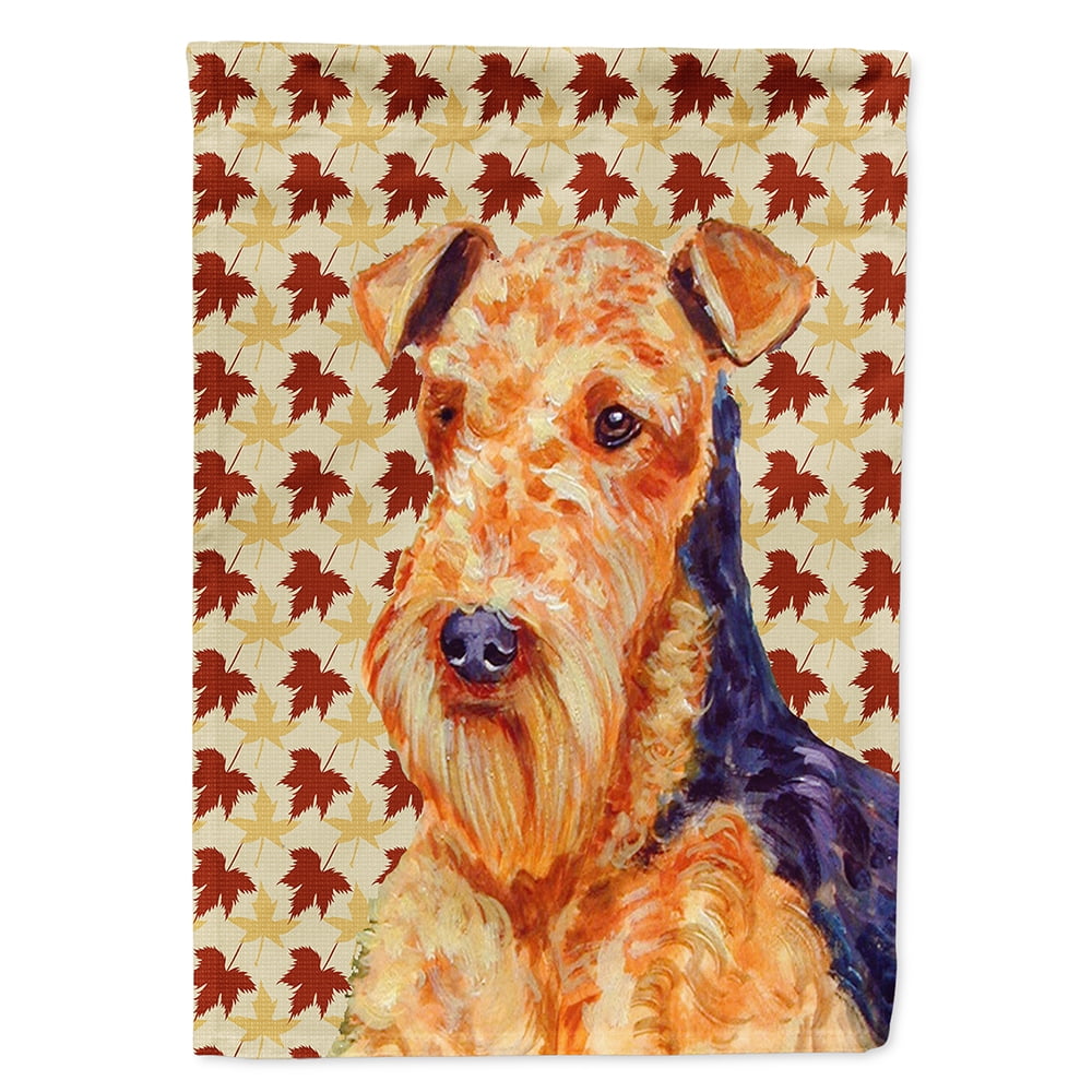 Airedale Fall Leaves Portrait Garden Flag