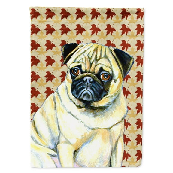 Carolines Treasures LH9117-FLAG-PARENT Pug Fall Leaves Portrait Flag  multicolor