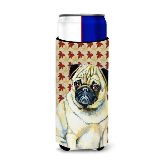 Carolines Treasures LH9117MUK Pug Fall Leaves Portrait Ultra Hugger for slim cans Slim Can multicolor