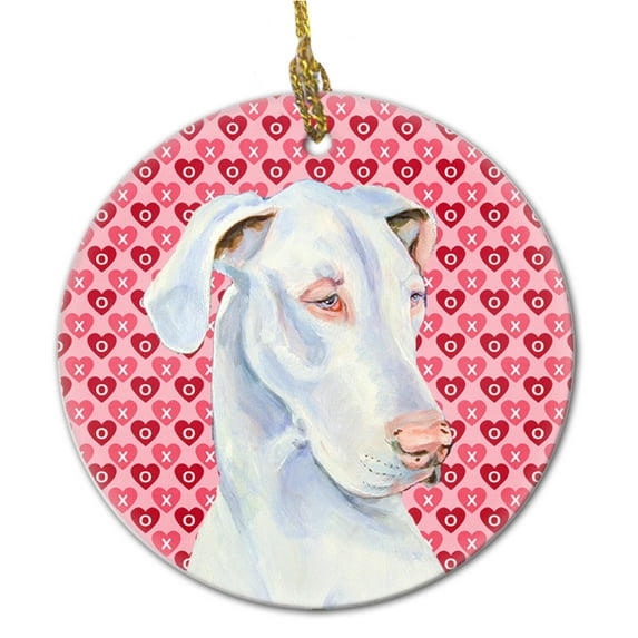 Carolines Treasures LH9131CO1 Great Dane Valentines Love and Hearts Ceramic Ornament 3 in multicolor