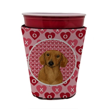 Carolines Treasures LH9132RSC Dachshund Hearts Love and Valentines Day Red Cup Hugger Red Cup multicolor