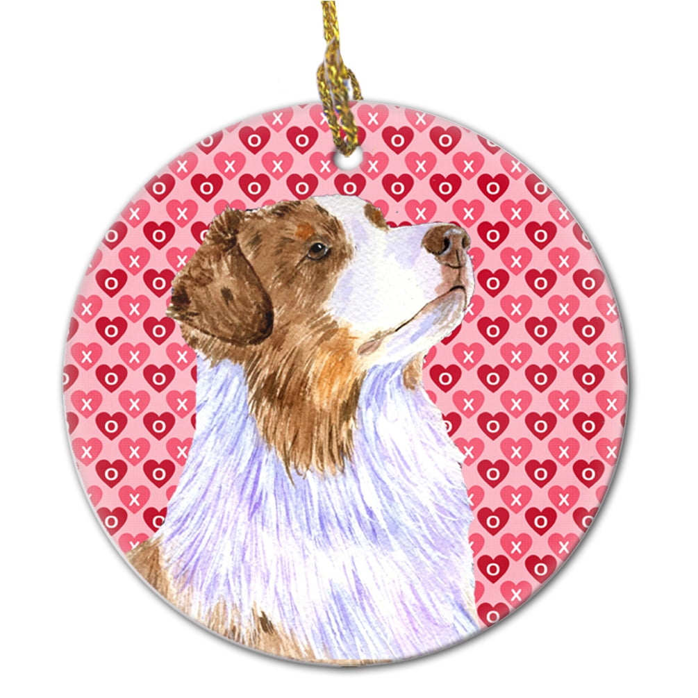 Carolines Treasures LH9138CO1 Australian Shepherd Valentines Love and Hearts Ceramic Ornament 3 in multicolor