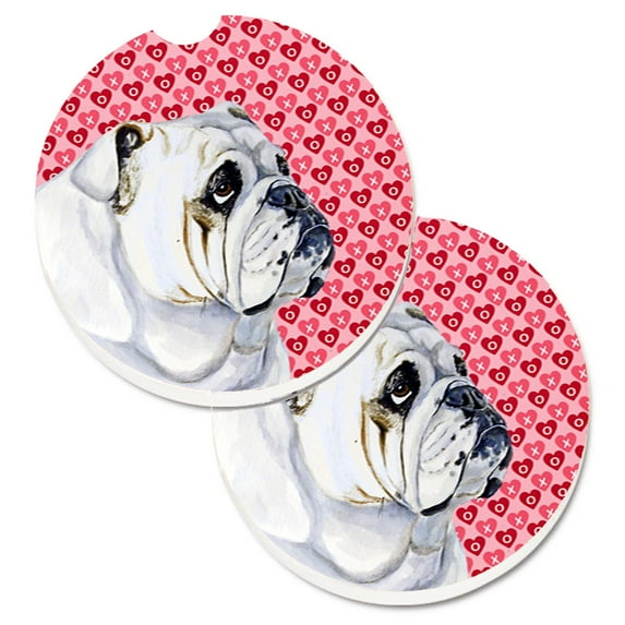 Carolines Treasures LH9139CARC Bulldog English Hearts Love Valentines Day Set of 2 Cup Holder Car Coasters Large